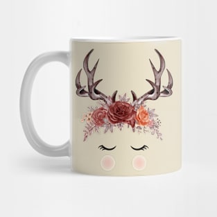 Deer Antlers Autumn Flowers Mug